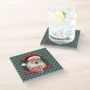 Oude Kerstman Merry Christmas Illustratie Patroon Glazen Onderzetter