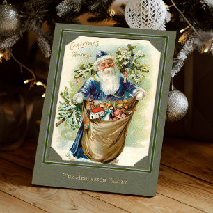 Oude Kerstman met cadeaus in vintage stijl Feestdagenkaart