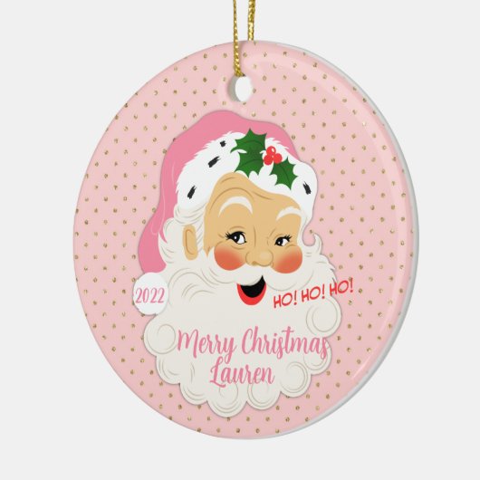 Oude Kerstman met fashioned - Roze goudwangstippe Keramisch Ornament (Links)