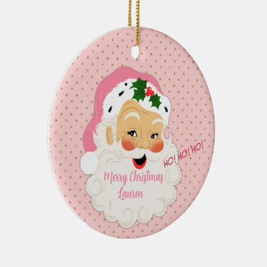  Oude Kerstman met fashioned - Roze goudwangstippe Keramisch Ornament (Rechts)