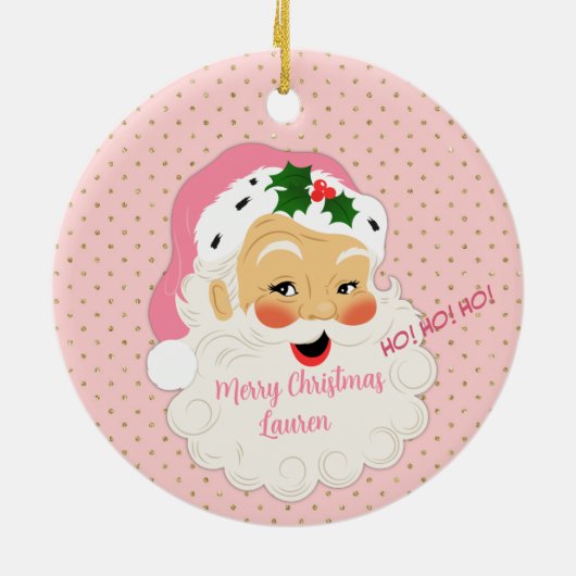  Oude Kerstman met fashioned - Roze goudwangstippe Keramisch Ornament (Achterkant)