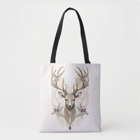 Oude Kerstman met herten en bessen Kerstmis Tote Bag (Voorkant)