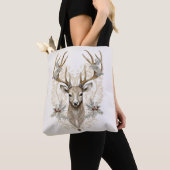 Oude Kerstman met herten en bessen Kerstmis Tote Bag (Dichtbij)