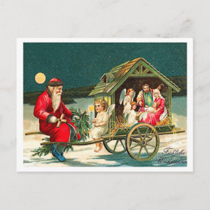 Oude kerstman met het gezin van Jezus, religieus Briefkaart