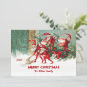 Oude kerstman met kerstcadeau feestdagenkaart (Staand voorkant)