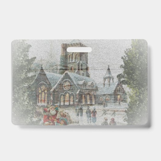 Oude kerstman met kinderen voor een kerk badge (Voorkant)