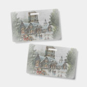 Oude kerstman met kinderen voor een kerk badge (Voor- en achterkant)