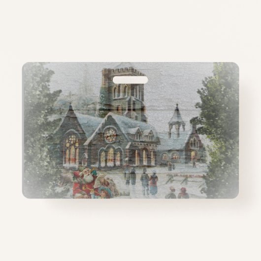 Oude kerstman met kinderen voor een kerk badge (Voorkant)