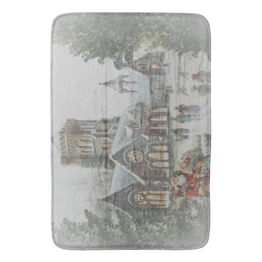 Oude kerstman met kinderen voor een kerk badmat (Voorkant Verticaal)