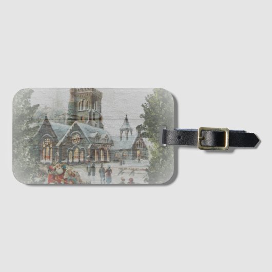 Oude Kerstman met kinderen voor een kerk Bagagelabel (Voorkant (horizontaal))