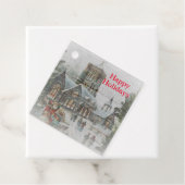 Oude kerstman met kinderen voor een kerk bedankjes labels (In situ)