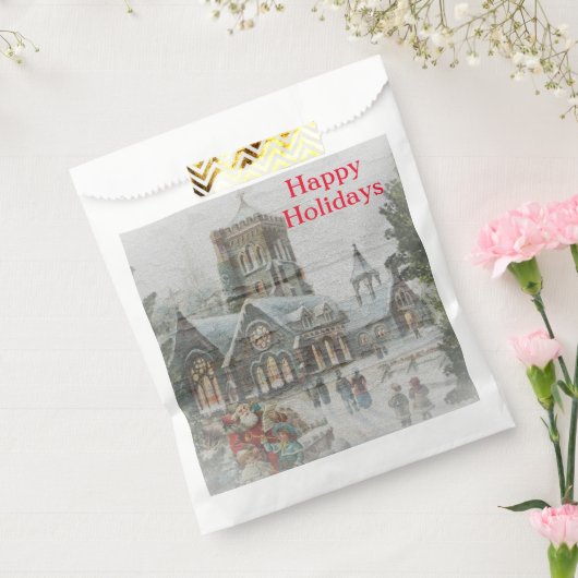 Oude kerstman met kinderen voor een kerk bedankzakje (Gezegeld)