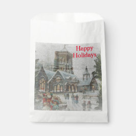 Oude kerstman met kinderen voor een kerk bedankzakje