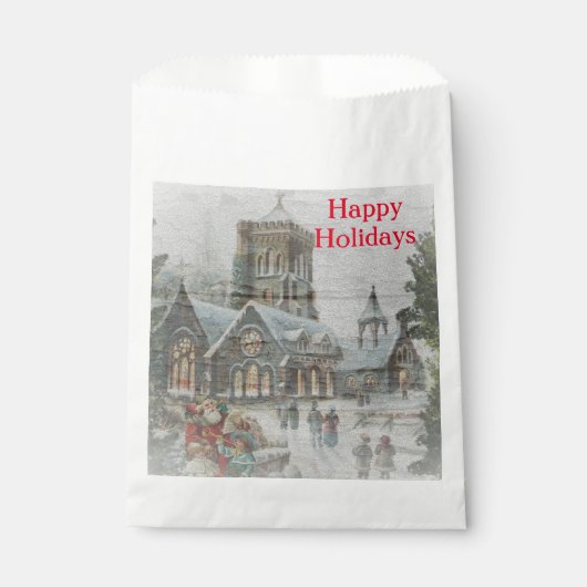 Oude kerstman met kinderen voor een kerk bedankzakje (Voorkant)