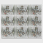 Oude kerstman met kinderen voor een kerk cadeaupapier (Vlak)