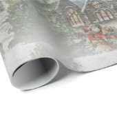 Oude kerstman met kinderen voor een kerk cadeaupapier (Rol Hoek)