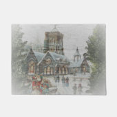 Oude kerstman met kinderen voor een kerk deurmat (Voorkant)