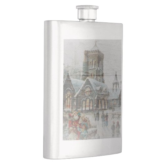 Oude kerstman met kinderen voor een kerk flacon (Rechts)