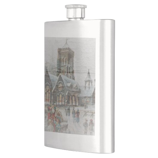 Oude kerstman met kinderen voor een kerk flacon (Links)