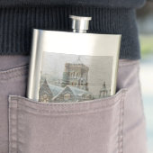 Oude kerstman met kinderen voor een kerk flacon (Voorbeeld)