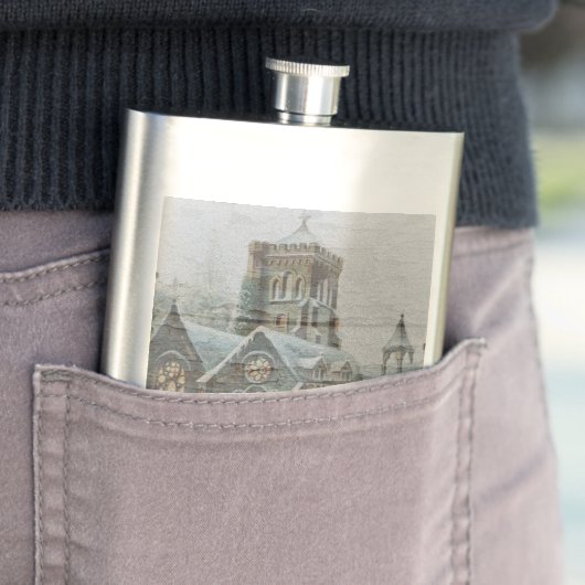 Oude kerstman met kinderen voor een kerk flacon (Voorbeeld)