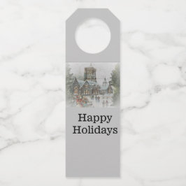 Oude kerstman met kinderen voor een kerk flessenhanger