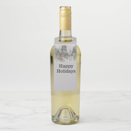 Oude kerstman met kinderen voor een kerk flessenhanger (Op fles)