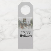 Oude kerstman met kinderen voor een kerk flessenhanger (Voorkant)