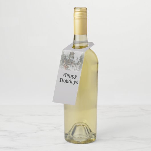 Oude kerstman met kinderen voor een kerk flessenhanger (Schuin)