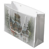 Oude kerstman met kinderen voor een kerk groot cadeauzakje (Voorkant Gekanteld)