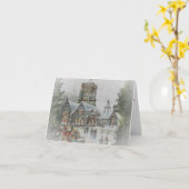 Oude kerstman met kinderen voor een kerk kaart (Gele Bloem)