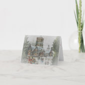 Oude kerstman met kinderen voor een kerk kaart (Voorkant)