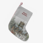 Oude kerstman met kinderen voor een kerk kleine kerstsok (Voorkant (Hangend))