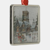 Oude kerstman met kinderen voor een kerk metalen ornament (Rechts)