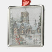 Oude kerstman met kinderen voor een kerk metalen ornament (Links)