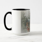 Oude kerstman met kinderen voor een kerk mok (Links)