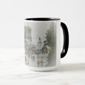 Oude kerstman met kinderen voor een kerk mok (Voorkant rechts)