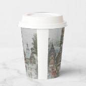 Oude kerstman met kinderen voor een kerk papieren bekers (Links)