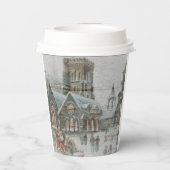 Oude kerstman met kinderen voor een kerk papieren bekers (Achterkant)