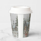 Oude kerstman met kinderen voor een kerk papieren bekers (Rechts)