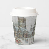 Oude kerstman met kinderen voor een kerk papieren bekers (Voorkant)