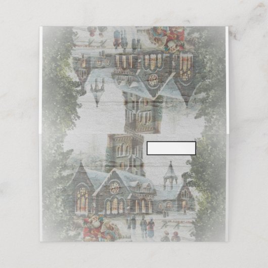 Oude kerstman met kinderen voor een kerk plaatskaartje (Buitenkant ongevouwen)