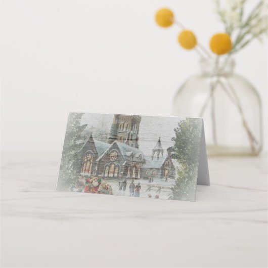 Oude kerstman met kinderen voor een kerk plaatskaartje (Achterkant)