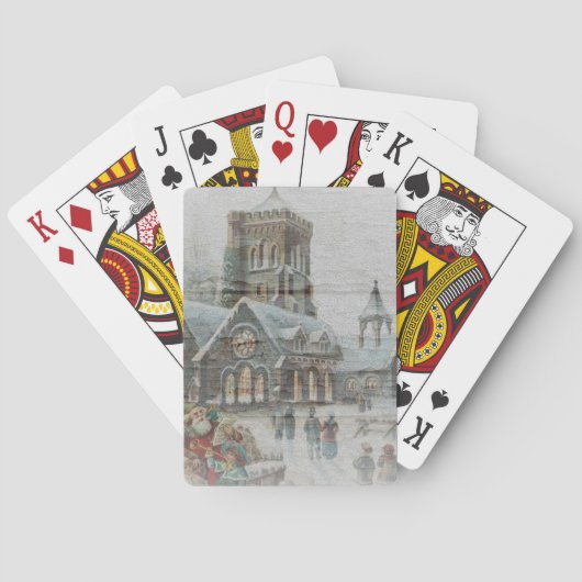Oude Kerstman met kinderen voor een kerk Pokerkaarten (Achterkant)