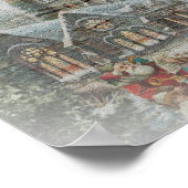Oude kerstman met kinderen voor een kerk poster (Hoek)