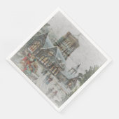 Oude kerstman met kinderen voor een kerk servet (Hoek)