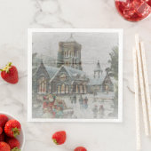 Oude kerstman met kinderen voor een kerk servet (Insitu)