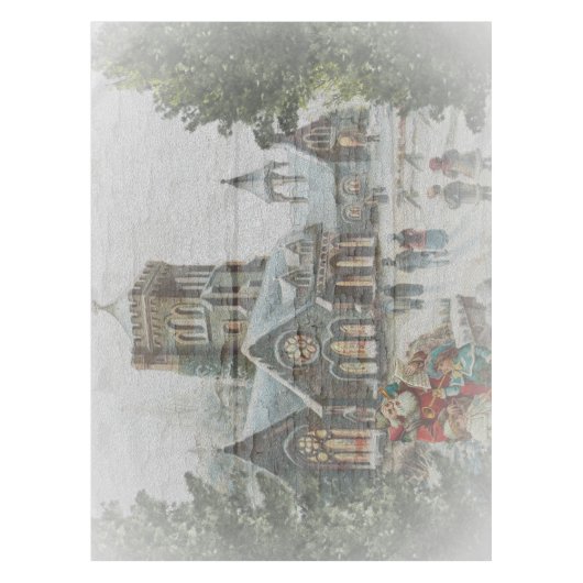 Oude kerstman met kinderen voor een kerk tafelkleed (Voorkant)