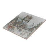 Oude kerstman met kinderen voor een kerk tegeltje (Zijkant)