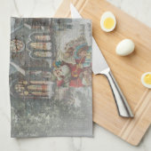 Oude kerstman met kinderen voor een kerk theedoek (Quarter Fold)